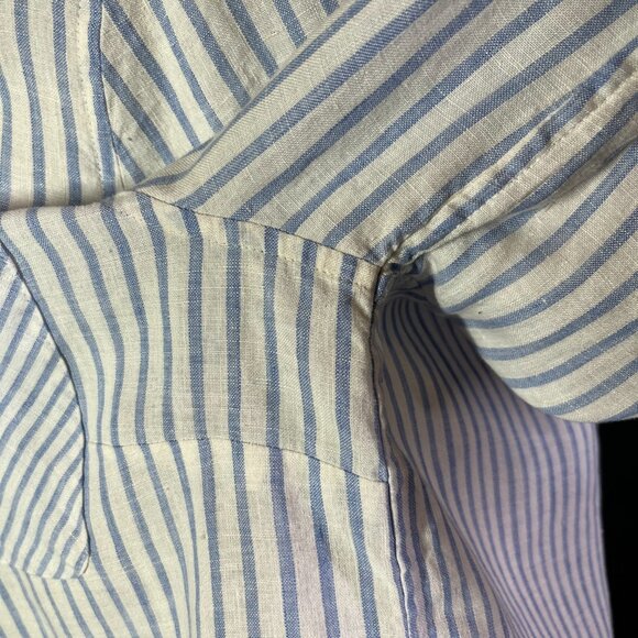 Chico's Size 1.5 (US 10) No-Iron Button-Up Shirt Striped Blue White Linen - Picture 4 of 11